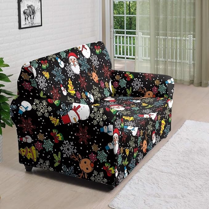 FKELYI Christmas Sofa Slipcover Santa Claus Furniture Protector Washable Easy Going Stretch Sofa Slipcover with Elastic Bottom M FKELYI