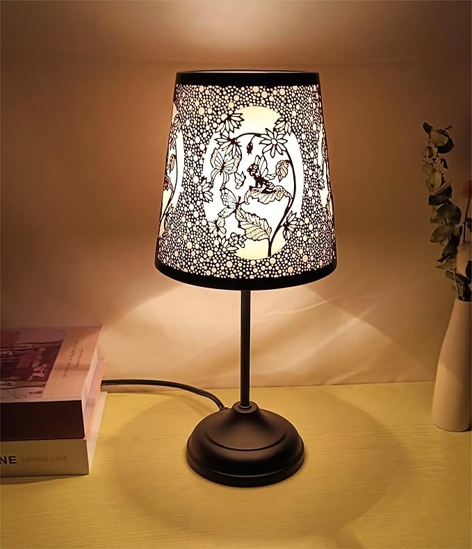 Flower Fairy Touch Lamp with Dimmable Touch Switch,Black Metal Cutout Shade, Flower Fairy Decoration Desk Lamp - LeafyLoom