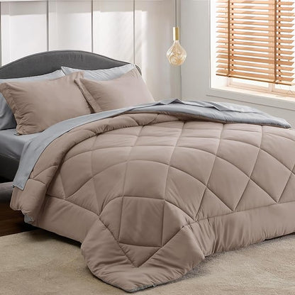 Bedsure Taupe King Size Comforter Set - 7 Pieces Reversible King Bed in a Bag King Bed Set with Comforters, Sheets, Pillowcases & Shams, King Bedding Sets - LeafyLoom