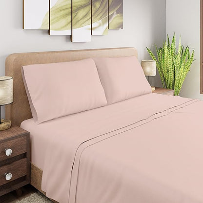 Purity Home Organic 100% Cotton King Size Sheets Set Light Pink, Percale Weave King Bedding Set, Crisp, Cooling & Breathable Light Pink Bed Sheets King Size, Fits Mattress upto 16" Deep Pocket - LeafyLoom