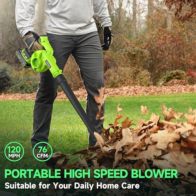 Leaf Blower Cordless with 2 Batteries and Charger, 20V Electric Leaf Blower 120MPH Small Leaf Blower, Lightweight Battery Leaf Blower Yard Tools Grass Blowers for Lawn Care Patio Backyard Garden Floor - LeafyLoom