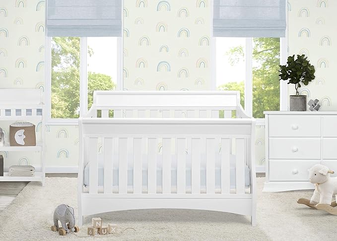 Delta Children Bentley S Series 4-in-1 Convertible Baby Crib, White - LeafyLoom