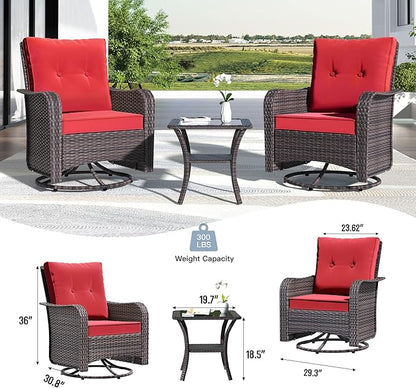 Kullavik 13PCS Outdoor Patio Furniture Set,PE Wicker Rattan Sectional Sofa Patio Conversation Sets with 43" 55000BTU Gas Propane Fire Pit Table,Swivel Rocking Chairs Set,Dark Red - LeafyLoom