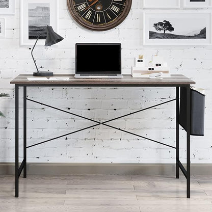 Lavish Home Modern Computer Desk with Industrial Style Woodgrain Look and Steel for Home Office, Bedroom, or Craft Table, with Storage Bag, (L) 47” x (W) 23.5” x (H) 29.5”, Gray - LeafyLoom