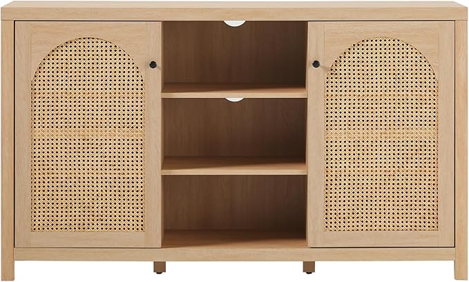 Walker Edison Boho Arched Rattan 2-Door Sideboard, 58 Inch, Coastal Oak - LeafyLoom