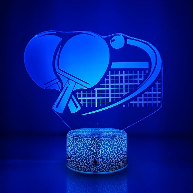 Optical Illusion 3D Ping Pong Paddle Night Light USB Power Remote Control LED Decor Table Desk Lamps 7/16 Colors Changing Lights Children Kids Gift Christmas Xmas Brithday Gift - LeafyLoom