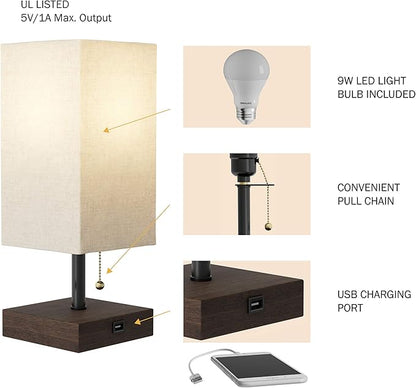 Lavish Home LED Desk Lamp with USB Charging Port - Small Bedside Table Light for Reading - Bedroom, Living or Dining Room, Dorm Decor (Linen/Brown) - LeafyLoom