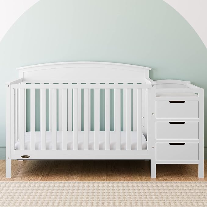 Graco Benton 4-in-1 Convertible Crib and Changer (White) – Crib and Changing Table Combo, Includes Water-Resistant Changing Pad, 3 Drawers, Converts to Toddler Bed, Daybed and Full-Size Bed - LeafyLoom