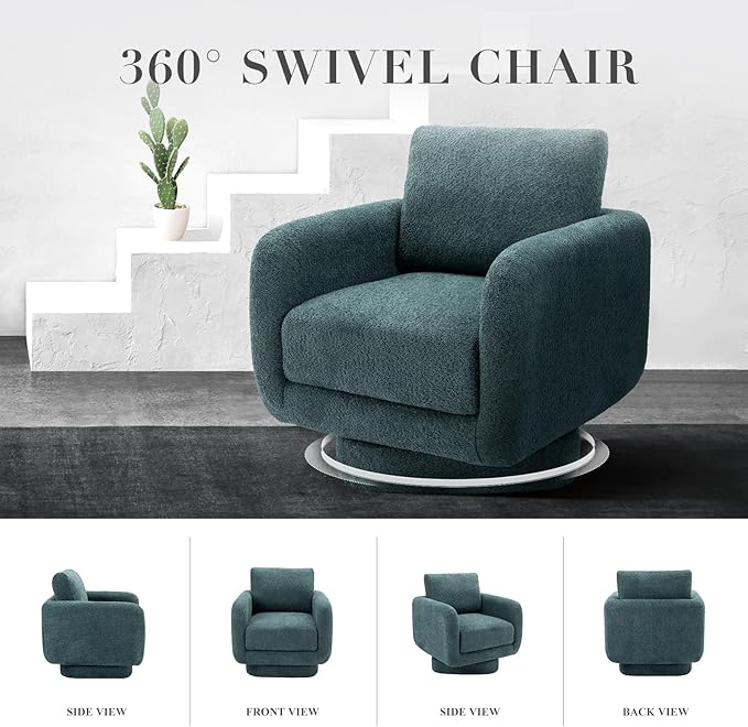 COLAMY Swivel Accent Chairs for Living Room, 32Inches Wide Upholstered Armchair with Plush Back Pillow, Modern Sofa Corner Barrel Chair for Nursery/Living Room/Bedroom-Teal - LeafyLoom