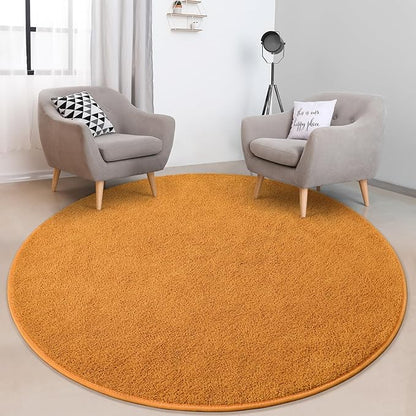 Round Area Rugs for Bedroom Living Room, 4x4 Orange Super Soft Comfy Thickened Memory-Foam Indoor Circle Carpets, Modern Aesthetic Minimalist Carpet for Boys Girls Adults Nursery Home Décor - LeafyLoom