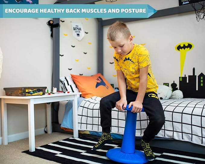 Studico ActiveChairs Kids Wobble Chair, Flexible Classroom Seating improves Focus, Posture & Helps ADHD/ADD. Get The Wiggles out, Active Fidget Desk Chairs, Pre-Teen 17.75" Stool, Ages 7-12, Blue - LeafyLoom