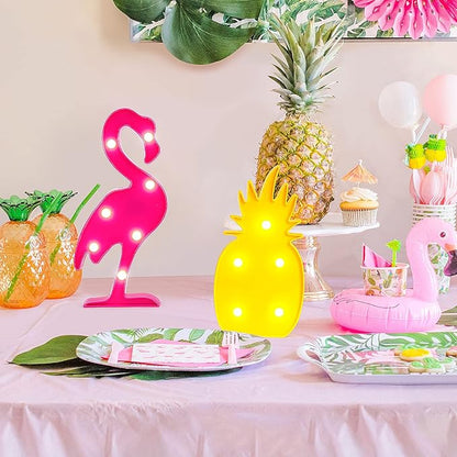 AceList Luau Party Decorations Flamingos Pineapple Lights Tropical Hawaiian Themed Party Supplies Birthday Decor for Wall Table Desk Centerpieces - LeafyLoom