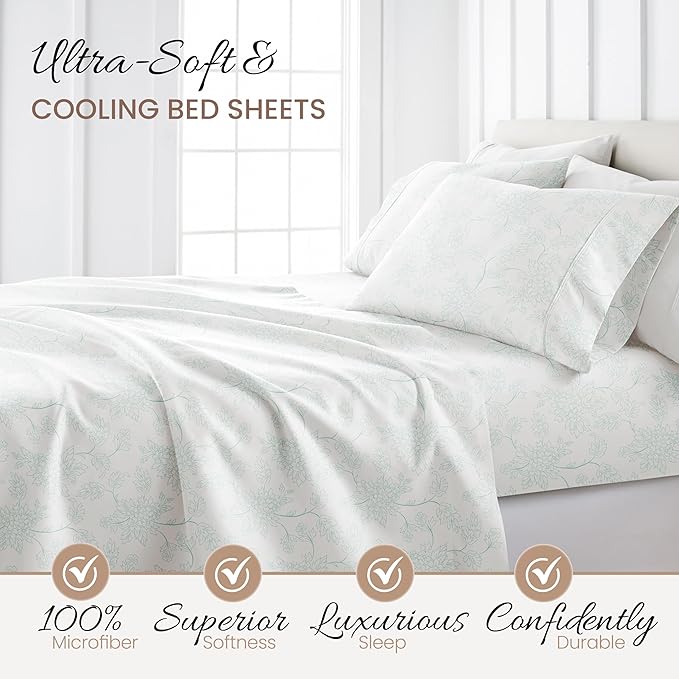 Linen Market 4 Piece King Bedding Sheet Set (Vines Aqua) - Sleep Better Than Ever with These Ultra-Soft & Cooling Bed Sheets for Your King Size Bed - Deep Pocket Fits 16" Mattress - LeafyLoom