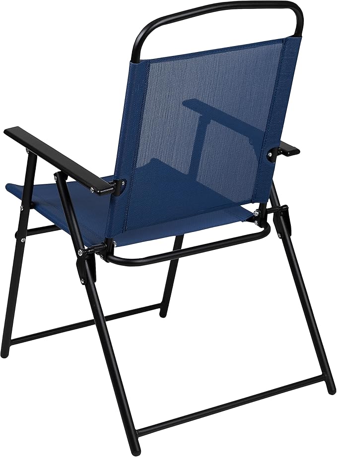 Flash Furniture Nantucket 6-Piece Patio Dining Set with Glass Table, 4 Folding Chairs, and Umbrella, Outdoor Patio Table, Chairs, Umbrella Set, Navy - LeafyLoom