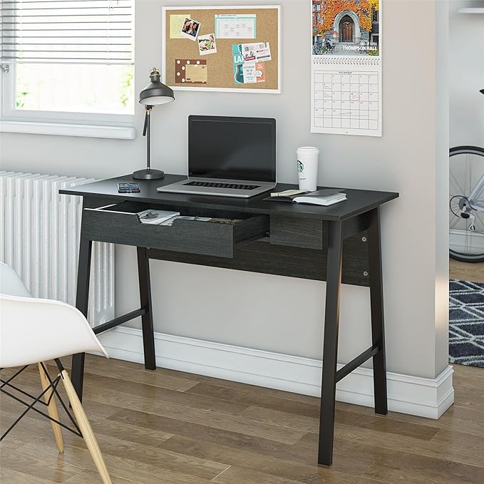 Ameriwood Home Oxford Computer Desk with Drawer, Black Oak - LeafyLoom