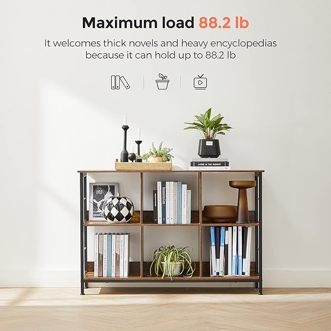 VASAGLE Bookshelf, Cube Shelf, Console Table, TV Stand with 6 Storage Cubes, for Office, Living Room, Bedroom, 13 x 47.2 x 31.5 Inches Industrial Design, Rustic Brown and Black ULLS104B01 - LeafyLoom