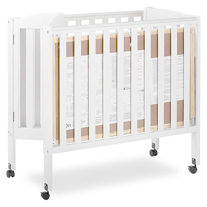 3 in 1 Portable Folding Stationary Side Crib in White, Greenguard Gold Certified, Safety Wheel with Locking Casters, Convertible, 3 Mattress Heights - LeafyLoom