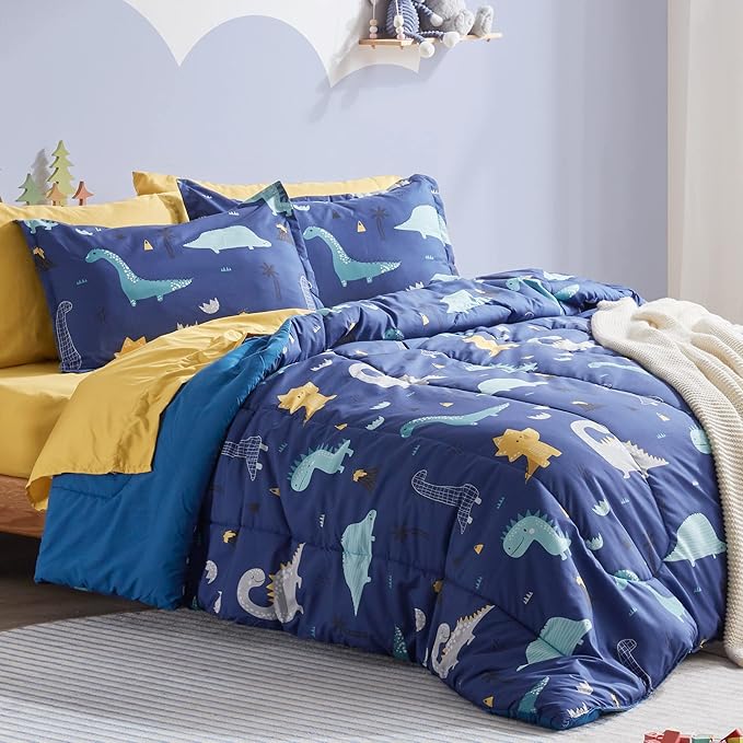 SLEEP ZONE Kids Bedding Full/Queen Comforter Set - Cute Printed for Boys, Girls, Teens, Super Soft, Fade Resistant, Dino Family, Full/Queen - LeafyLoom