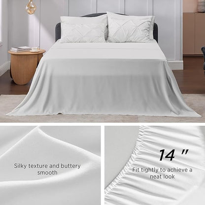 Bedsure California King Comforter Set - Cal King Bed Set 7 Pieces, Pinch Pleat White Cali King Bedding Set with Comforter, Sheets, Pillowcases & Shams - LeafyLoom