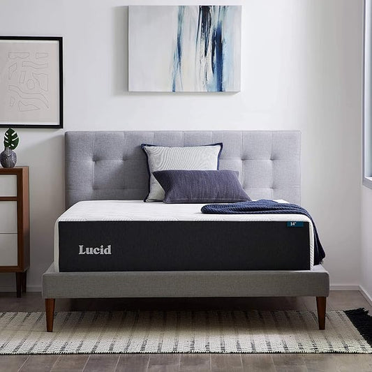 LUCID 14 Inch Memory Foam Mattress - Plush Feel - Memory Foam Infused with Bamboo Charcoal and Gel - Temperature Regulating - Pressure Relief - Breathable - Premium Support - California King Size - LeafyLoom