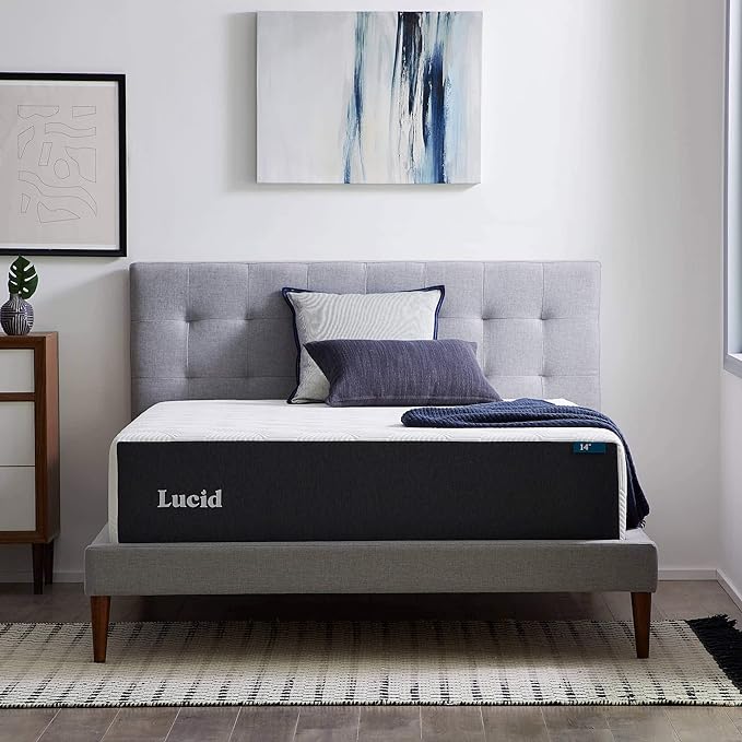 LUCID 14 Inch Memory Foam Mattress - Medium Feel - Memory Foam Infused with Bamboo Charcoal and Gel - Temperature Regulating - Pressure Relief - Breathable - Premium Support - California King Size - LeafyLoom