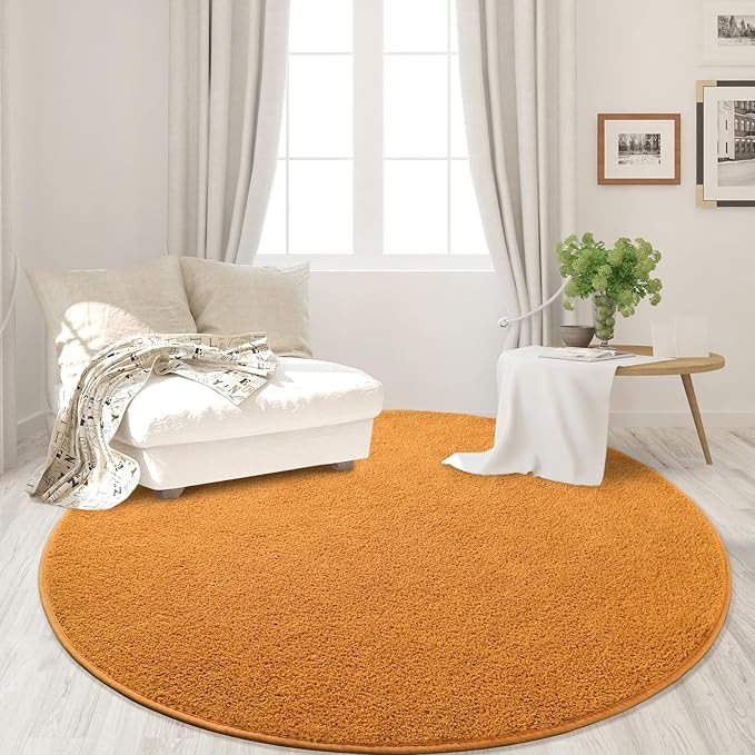 Round Area Rugs for Bedroom Living Room, 4x4 Orange Super Soft Comfy Thickened Memory-Foam Indoor Circle Carpets, Modern Aesthetic Minimalist Carpet for Boys Girls Adults Nursery Home Décor - LeafyLoom