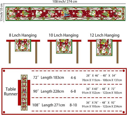 Christmas Table Runner 108 Inches Long Snowflake Buffalo Plaid Table Runner Christmas Theme Holiday Xmax Snowman Gnome Christmas Table Runner for Kitchen Dining Table Home Party Decorations Unibyby