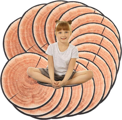 Woanger 24 Pcs Carpet Circle Seats 13.78 Inch 3D Digital Print Wood Tree Round Kids Floor Cushion Soft Warm Small Mat Circle for Preschool Classroom Seating Home Couch Sofa Bedroom Living Room Decor - LeafyLoom