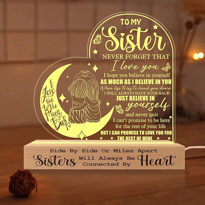 to My Sister 3D Illusion Lamp, Sister Gifts from Sisters, Sister Birthday Gifts from Brothers, Best Sister Ever Acrylic Night Light, Gift for Sister on Wedding Anniversary Christmas Valentine - LeafyLoom