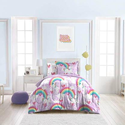 dream FACTORY Kids Twin Bedding Bundle with Unicorn Rainbow and Mermaid Dreams Comforters, Sheets and Shams (5-Piece Sets) - LeafyLoom