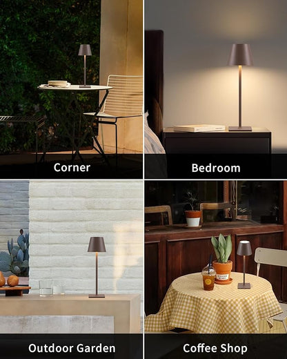 KDG 2 Pack Cordless Table Lamp,Portable LED Desk Lamp, 5000mAh Battery Operated, 3 Color Stepless Dimming Up, for Restaurant/Bedroom/Bars/Outdoor Party/Camping/Coffee Shop Night Light(Brown) - LeafyLoom