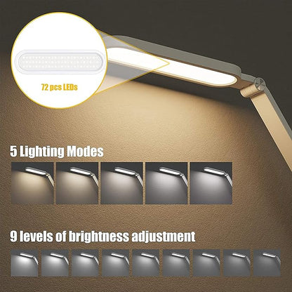 LED Desk Lamp for Reading, Eye-Caring Natural Light Protects Eyes Dimmable Office Table Lamps with 5 Color Modes USB Charging Port Touch Control and Memory Function,10W - LeafyLoom