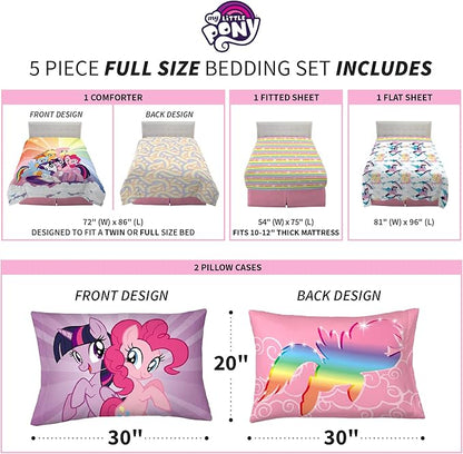 Franco Kids Bedding Super Soft Microfiber Comforter and Sheet Set, 5 Piece Full Size, My Little Pony - LeafyLoom