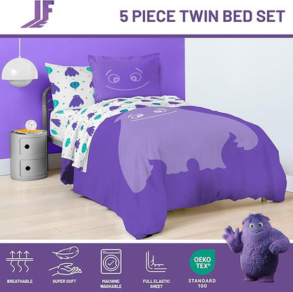 IF Imaginary Friends Twin Comforter Set - Purple 5 Piece Bed Set includes Sheet Set & Pillow Covers - Super Soft Kids Bedding Features Blue - LeafyLoom