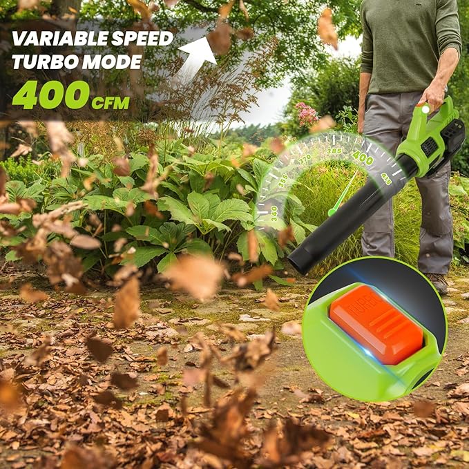 HARDELL Cordless Leaf Blower, 20V Electric Leaf Blower with 4.0Ah Battery and Charger, 280MPH/400CFM High Speed Leaf Blowers for Lawn Care, Blowing Leaves, Dust and Snow - LeafyLoom