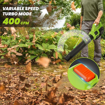 HARDELL Cordless Leaf Blower, 20V Electric Leaf Blower with 4.0Ah Battery and Charger, 280MPH/400CFM High Speed Leaf Blowers for Lawn Care, Blowing Leaves, Dust and Snow - LeafyLoom