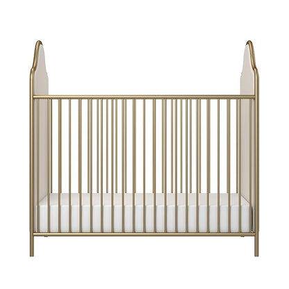 Little Seeds Piper Upholstered Metal Crib, Gold - LeafyLoom