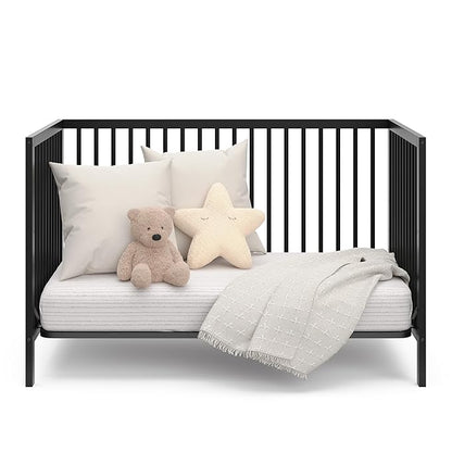 Graco Teddi 5-in-1 Convertible Crib (Black) – GREENGUARD Gold Certified, Converts to Daybed, Toddler & Twin Bed with Headboard and Footboard, Adjustable Mattress Height - LeafyLoom