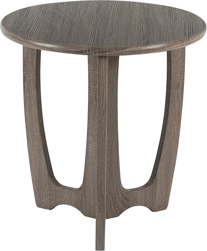 FINECASA Round End Table Small Rustic Side Table with Curved Legs Farmhouse Side Table Living Room, Bedroom, Entryway, Bedside, Nightstand (Grey) - LeafyLoom