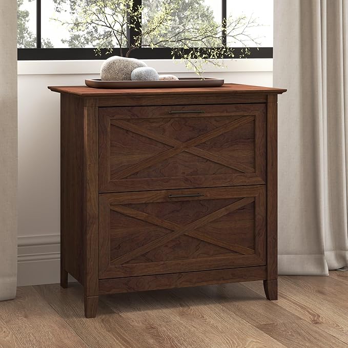 Bush Furniture Key West 2 Drawer Lateral File Cabinet in Bing Cherry - LeafyLoom