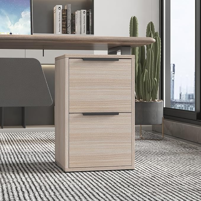 2 Drawer Wood File Cabinet,Vertical Wooden Storage Filing Cabinet for A4 or Letter Size,Under Desk Storage Cabinet for Home Office,Beige - LeafyLoom