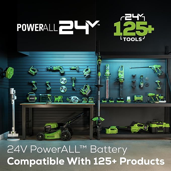 Greenworks 24V (110 MPH / 450 CFM / 125+ Compatible Tools) Cordless Brushless Axial Leaf Blower, 4.0Ah Battery and Charger Included - LeafyLoom