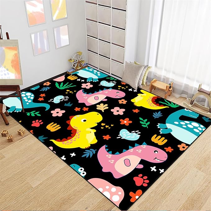 Dinosaur Rugs for Boys Bedroom - Dinosaur Pattern Area Rug Kids Bedroom Rug Kids Play Rugs for Boys Dinosaur Bedroom Decor for Boys Colorful Dinosaur Print Area Rug Kids Rugs for Bedroom,4'5''×6' - LeafyLoom