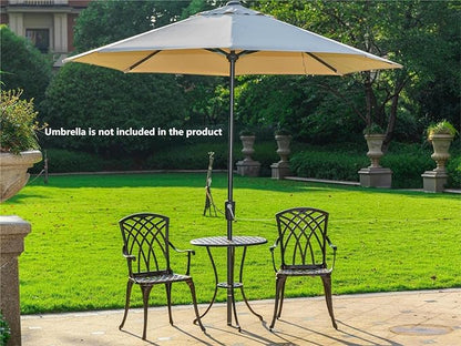 Bistro Set 3 Piece Rustproof Cast Aluminum Patio Furniture Sets Round Table with Umbrella Hole for Outdoor, Patio, Balcony, Bronze - LeafyLoom