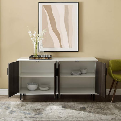 Walker Edison Fehr Modern 4 Door Bookmatch Buffet, 58 Inch, Ash Brown - LeafyLoom