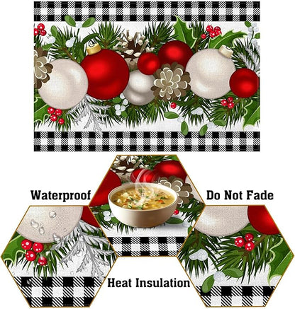 Nepnuser Black and White Gingham Christmas Placemats Set of 4 Buffalo Check Plaid Xmas Place Mats for Home Kitchen Dining Table Decoration Nepnuser