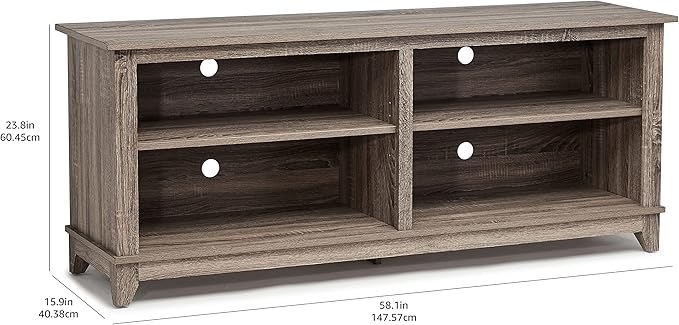 ROCKPOINT 58inch TV Stand Media Console for TV’s up to 65 Inches, Home Living Room Storage Console, Entertainment Center with 4 Open Storage Shelves, Modern TV Console Table (Brown) - LeafyLoom