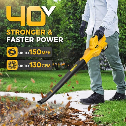 Alloyman 40V Max Cordless Leaf Blower, 150MPH/130CFM Electric Leaf Blowers, with 2 * 2.6AH Batteries & Fast Charger, 3 Speed Mode Lightweight Powered Leaf Blowers for Lawn Care/Snow Blowing - LeafyLoom