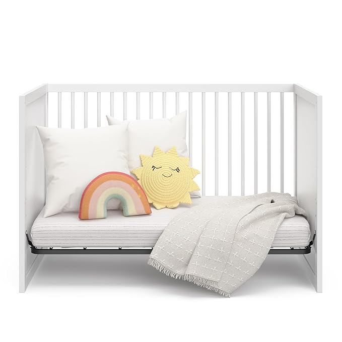 Storkcraft Calabasas 3-in-1 Convertible Crib (White) – GREENGUARD Gold Certified, Fits Standard Crib Mattress, Converts to Toddler Bed, Modern Style, Easy 30-Minute Assembly - LeafyLoom