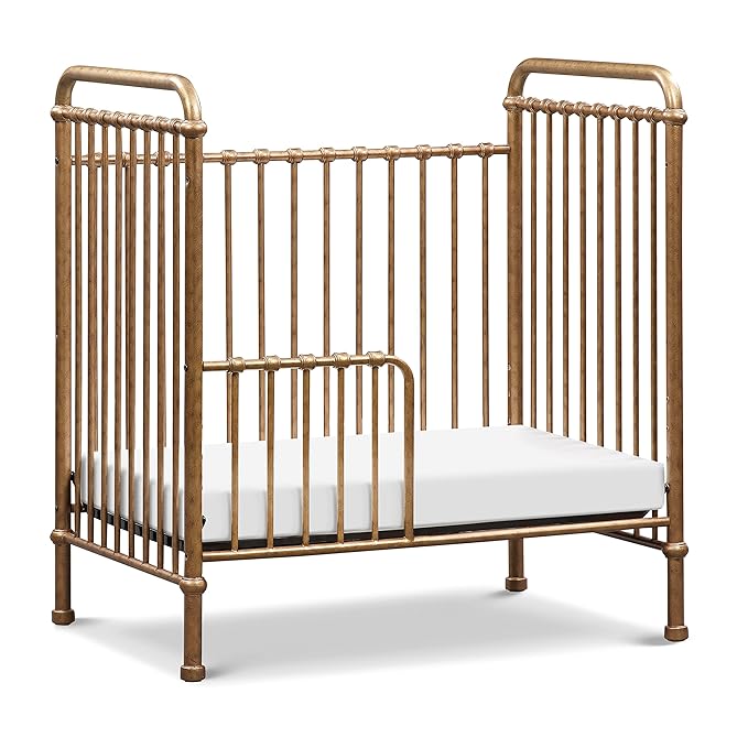 NAMESAKE Abigail 3-in-1 Convertible Mini Metal Crib in Vintage Gold, Greenguard Gold Certified - LeafyLoom